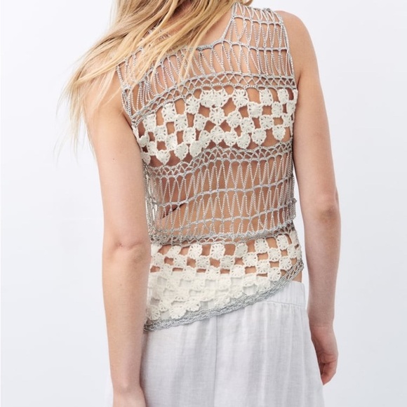 Zara Metal Crochet. Contrast Knit Top (S) - Picture 4 of 6